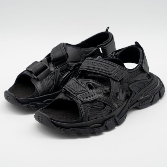 size 42 - Balenciaga Track Sandals Triple Black Straps - Picture 1 of 11